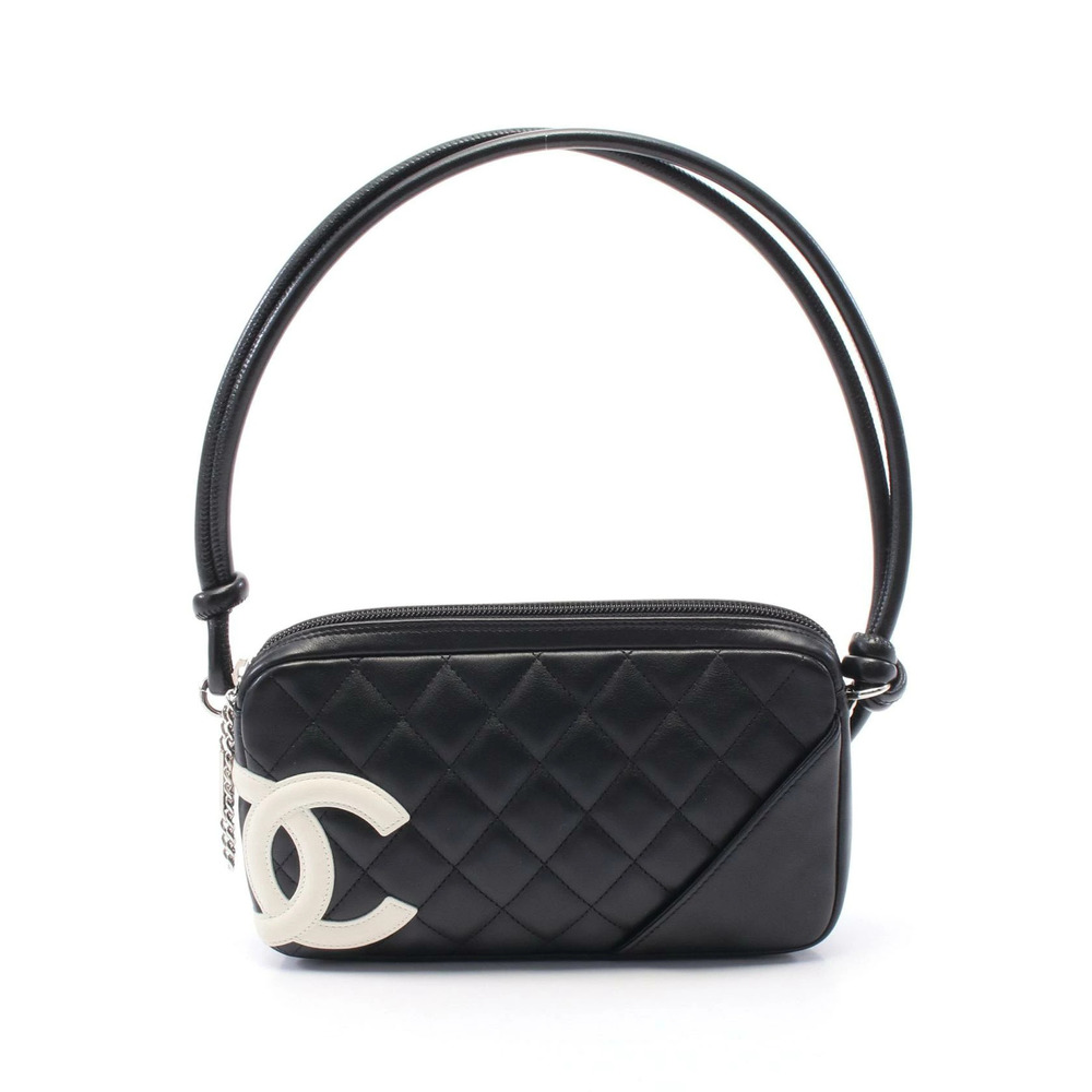 Chanel Cambon Handbag Leather Black White